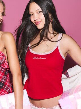 NWT PINK x LoveShackFancy Red Cotton Embroidered Cami